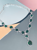 VIRGINIA - 16.5" Emerald Green Oval CZ Necklace And Matching Drop Earrings In Silver - JohnnyB Jewelry