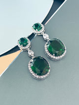 VIRGINIA - 16.5" Emerald Green Oval CZ Necklace And Matching Drop Earrings In Silver - JohnnyB Jewelry