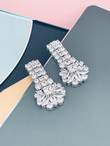 BERENICE - 15.5" Clear CZ Collar Necklace With Larger Square CZ Stones And Matching Earrings In Silver - JohnnyB Jewelry