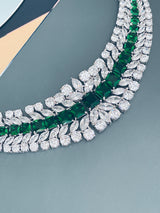 BERENICE - 15.5" Emerald CZ Collar Necklace With Larger Square CZ Stones And Matching Earrings In Silver - JohnnyB Jewelry