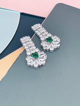 BERENICE - 15.5" Emerald CZ Collar Necklace With Larger Square CZ Stones And Matching Earrings In Silver - JohnnyB Jewelry