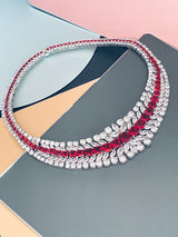 BERENICE - 15.5" Red CZ Collar Necklace With Larger Square CZ Stones And Matching Earrings In Silver - JohnnyB Jewelry