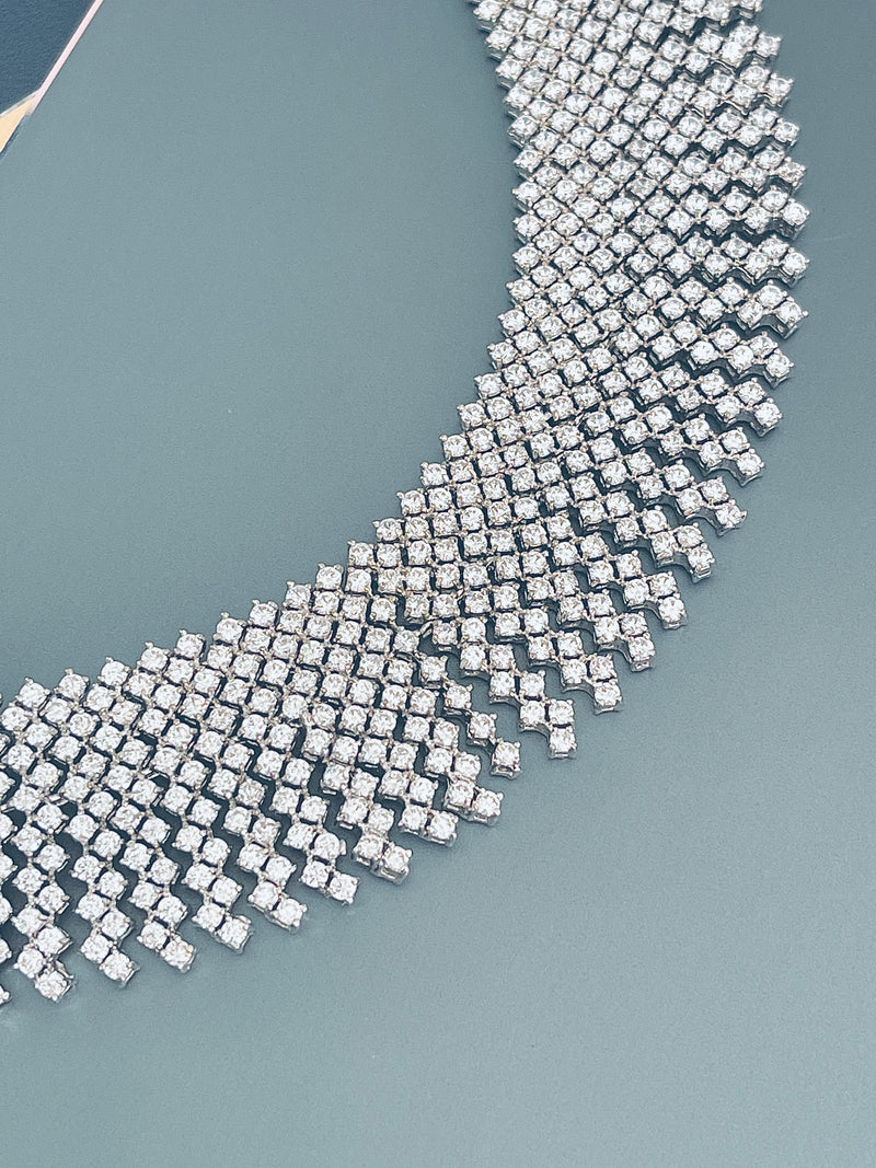 EVANGELINE - 16" Small 1000s Round CZ Necklace In Silver - JohnnyB Jewelry