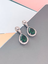 OCTAVIA - 16" Emerald Green CZ Teardrop Necklace With Matching Drop Earrings In Silver - JohnnyB Jewelry