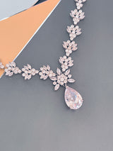 VALENTINA - 16.5" Sparkling CZ Necklace With Teardrop Pendant And Matching Drop Earrings In Silver - JohnnyB Jewelry