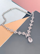 VALENTINA - 16.5" Sparkling CZ Necklace With Teardrop Pendant And Matching Drop Earrings In Silver - JohnnyB Jewelry