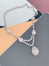 ANTOINETTE - 16" Clear CZ Teardrop Dangle Necklace With Matching Drop Earrings In Silver - JohnnyB Jewelry