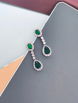 GISELLE - 16.5" Emerald Green Oval CZ Necklace With Teardrop Pendant And Matching Earrings In Silver - JohnnyB Jewelry