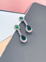 GISELLE - 16.5" Emerald Green Oval CZ Necklace With Teardrop Pendant And Matching Earrings In Silver - JohnnyB Jewelry