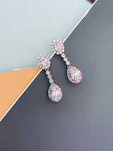 GISELLE - 16.5" Oval CZ Necklace With Teardrop Pendant And Matching Earrings In Silver - JohnnyB Jewelry