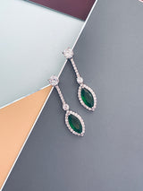 KINSLEY - Emerald Green Marquise-Shaped CZ And Matching Drop Earrings In Silver - JohnnyB Jewelry