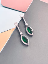 KINSLEY - Emerald Green Marquise-Shaped CZ And Matching Drop Earrings In Silver - JohnnyB Jewelry