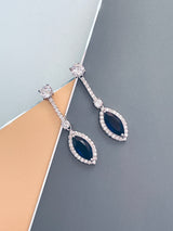 KINSLEY - Sapphire Blue Marquise-Shaped CZ And Matching Drop Earrings In Silver - JohnnyB Jewelry