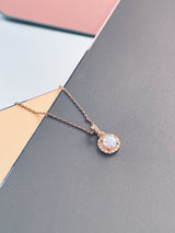 LILY - Delicate CZ-Surrounded Opal Pendant - JohnnyB Jewelry