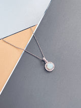 LILY - Delicate CZ-Surrounded Opal Pendant - JohnnyB Jewelry