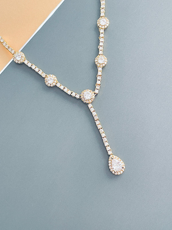 MELODY - Elegant CZ With Teardrop Stones Necklace In 14k Gold