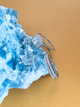 IRIS - 0.75ct Princess-Cut CZ Center Stone Surrounded With Small Stone Ring In Silver - JohnnyB Jewelry