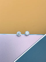 MARIA - Sterling Silver Classic 1ct Round Cut Moissanite Stud Earrings In Silver