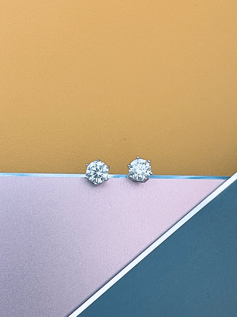 MARIA - Sterling Silver Classic 1ct Round Cut Moissanite Stud Earrings In Silver