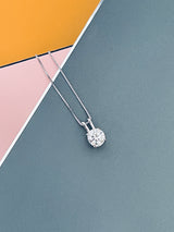 LUNA - Double Bale Solitaire Round Moissanite Necklace In Silver