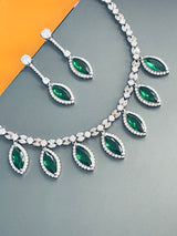 KINSLEY - Emerald Green Marquise-Shaped CZ And Matching Drop Earrings In Silver - JohnnyB Jewelry