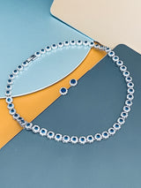 CONSTANCE - 16.5" Sapphire Blue Chic Choker-Style Necklace With Matching Stud Earrings In Silver