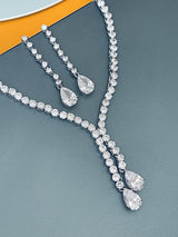PAULINA - Delicate Lariat-look Necklace with Two Smaller Teardrop CZ Stones In Silver - JohnnyB Jewelry
