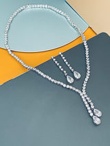 PAULINA - Delicate Lariat-look Necklace with Two Smaller Teardrop CZ Stones In Silver - JohnnyB Jewelry