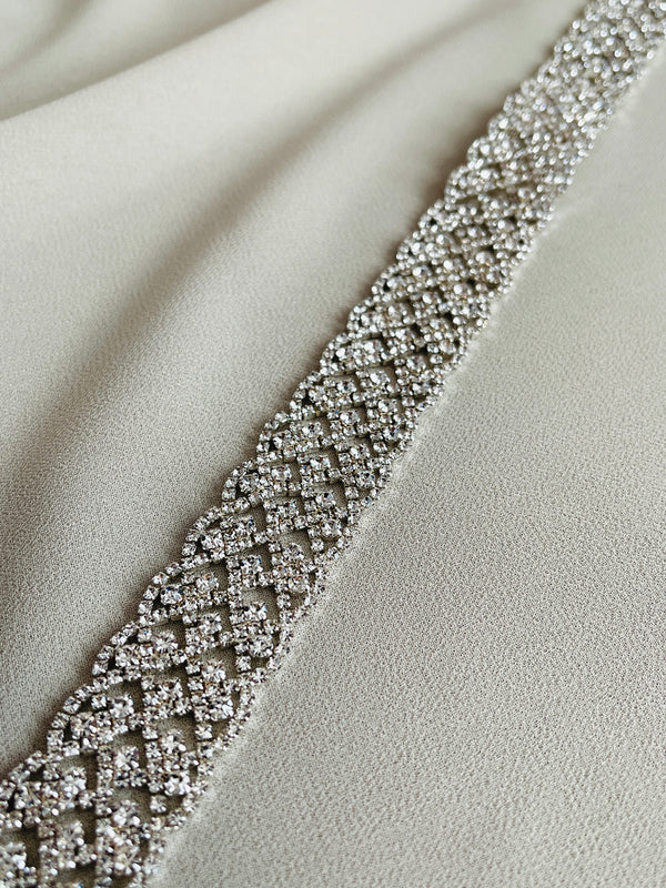 X-VIVECA - Unique All-Crystal Open-Weave Belt Sash In Silver