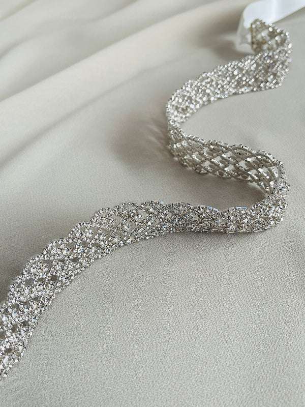 X-VIVECA - Unique All-Crystal Open-Weave Belt Sash In Silver