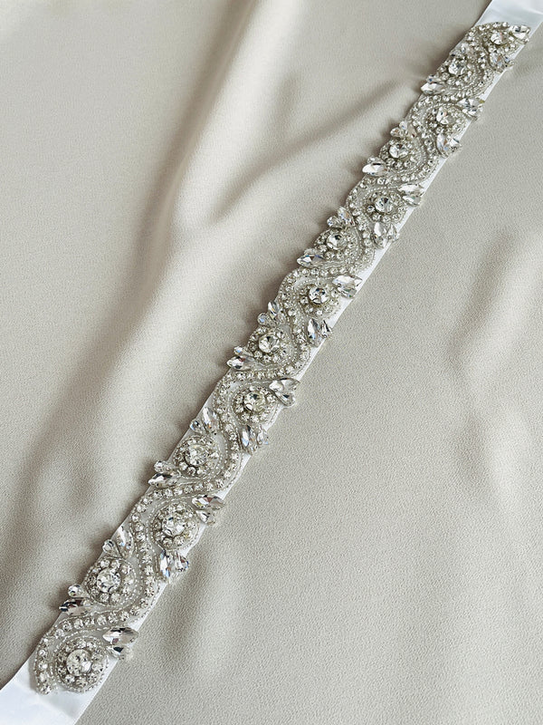 OPHELIA - Clear Multi-Shaped Crystal Belt Sashes In Silver