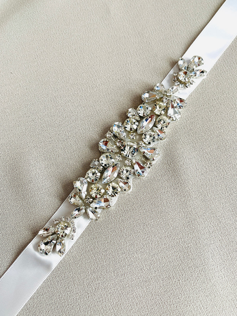 GRACIELA - Multi-Shaped Crystal Belt Sash In Silver
