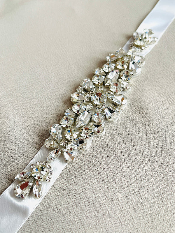 GRACIELA - Multi-Shaped Crystal Belt Sash In Silver