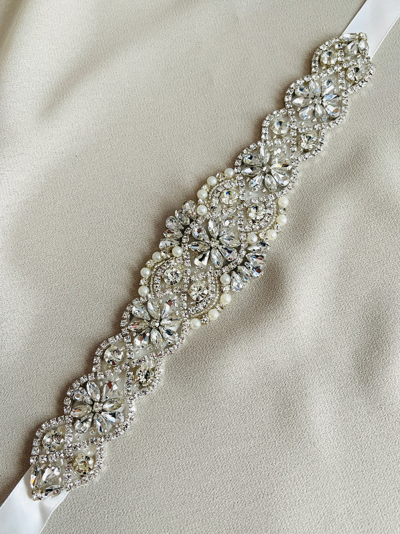 VALENCIA - Multi-Shaped Crystal Weaving Belt Sash In Silver