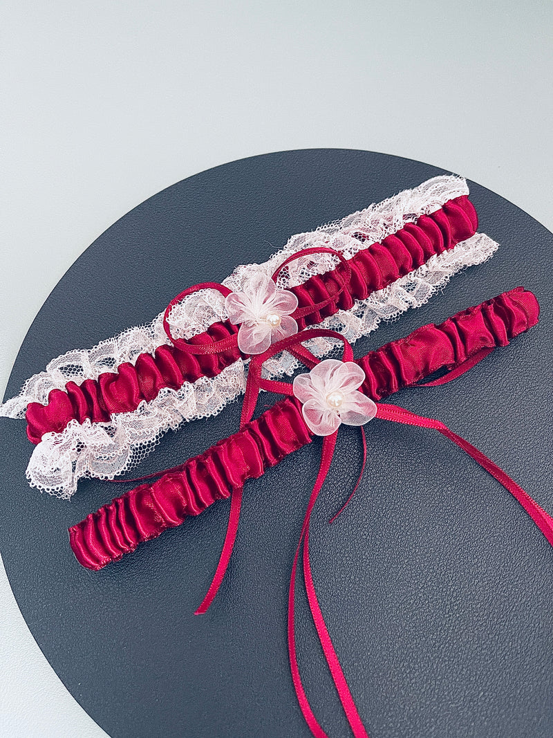 ELSA - 2Pcs Wine Red Regal Ties Knot Garter