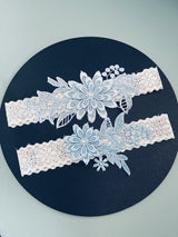 ANNE - 2Pcs Set Light Blue Lace Floral Garter