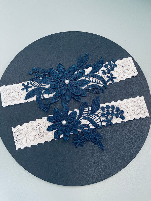 ANNE - 2Pcs Set Blue Lace Floral Garter