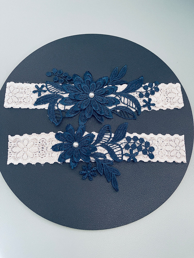 ANNE - 2Pcs Set Blue Lace Floral Garter