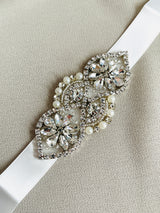 INGRID - Mini Crystal And Pearl Weave Belt Sash In Silver