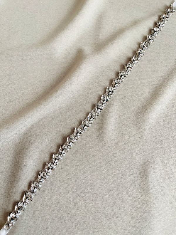 LUNA - Clear Slim Crystal Belt Sashes In Silver