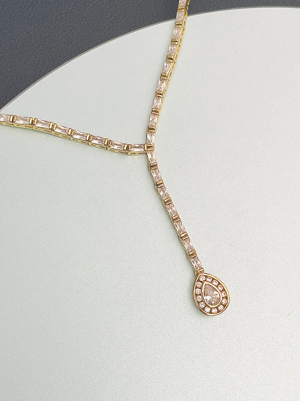 NEVE – Delicate CZ Necklace With Drop Pendant In 14k Gold