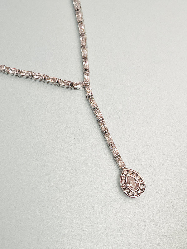 NEVE – Delicate CZ Necklace With Drop Pendant In Silver