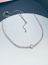 POET - CZ Choker Adjustable With Oval Center Stone Necklace In Silver