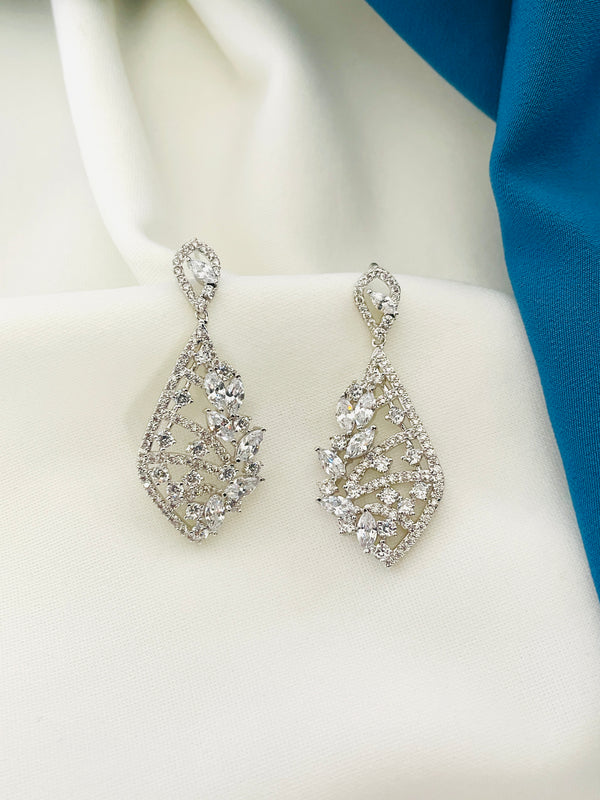 JANEICE - Modern Pave CZ Open-Design Drop Earrings In Silver