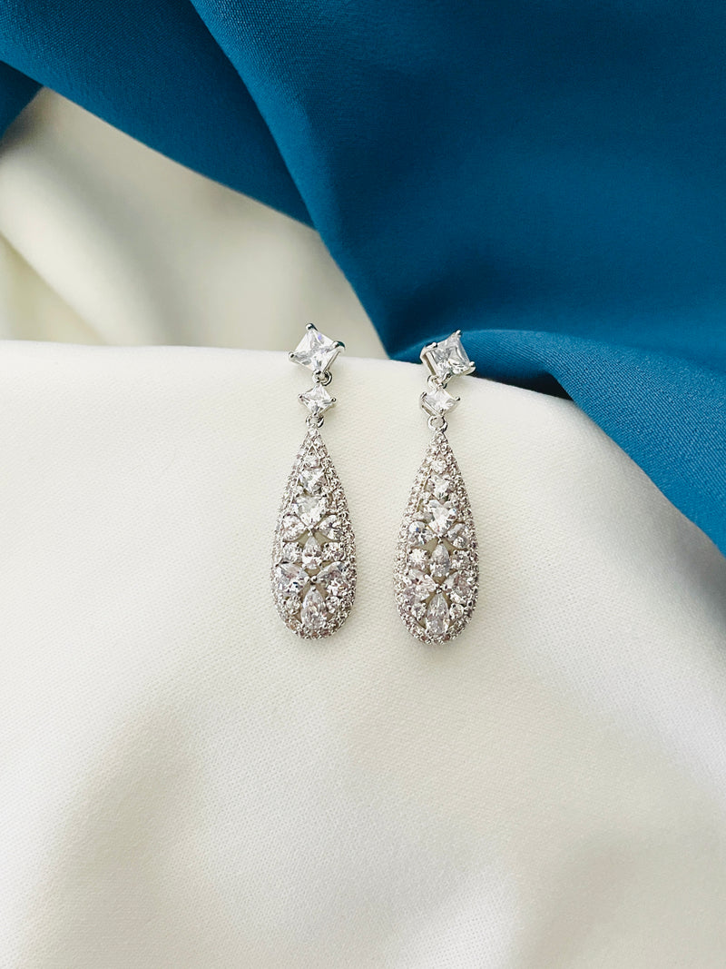 PENELOPE - Pave And Crystal Elongated Teardrop Earrings In Silver