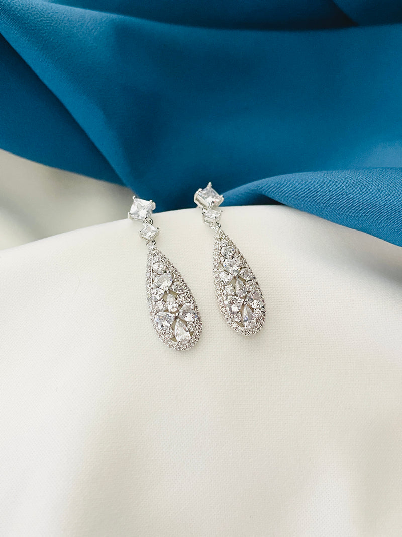 PENELOPE - Pave And Crystal Elongated Teardrop Earrings In Silver