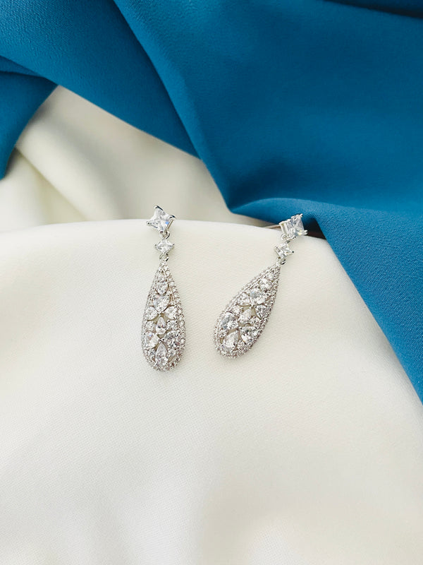 PENELOPE - Pave And Crystal Elongated Teardrop Earrings In Silver