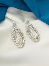 FLORA - Multi-Crystal Open-Oval Drop With Flower Earrings In Silver - JohnnyB Jewelry
