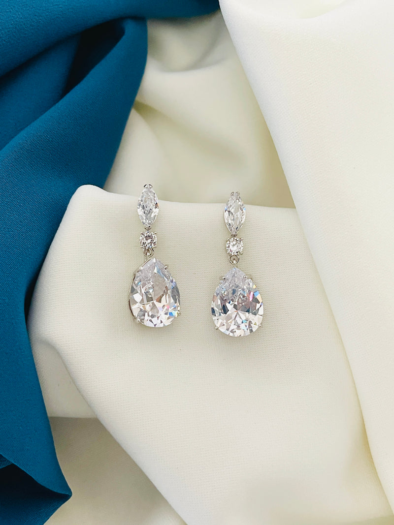 ALISA - Large Teardrop With Multi-Shaped CZ Earrings In Silver