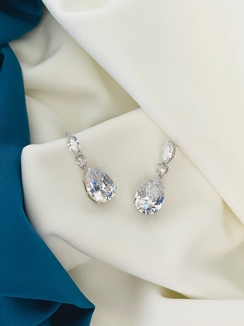 ALISA - Large Teardrop With Multi-Shaped CZ Earrings In Silver